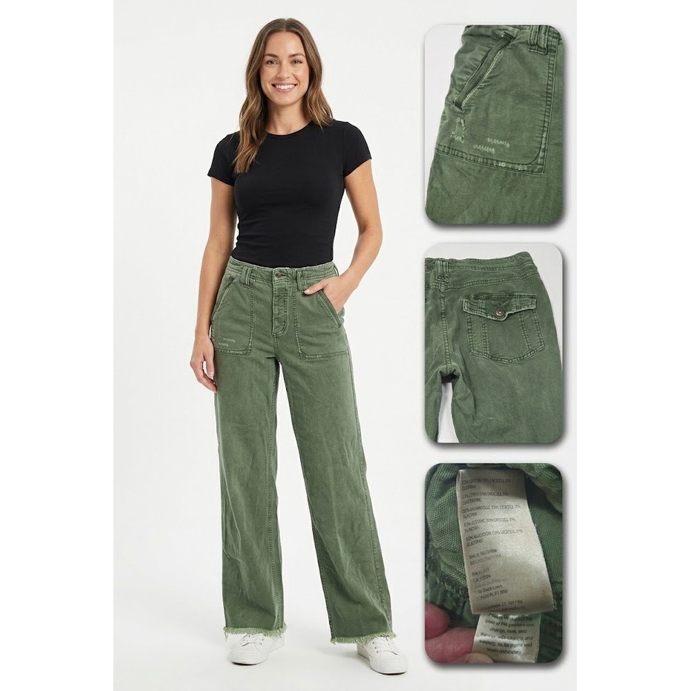 Pilcro Womens 28 Green Utility Cargo Pants Button Fly Raw Hem Anthropologie